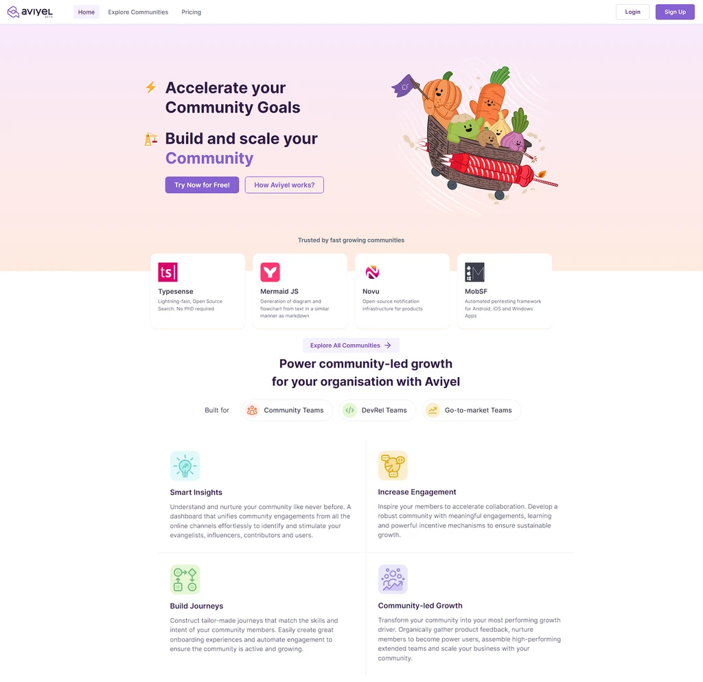 Aviyel homepage UI design