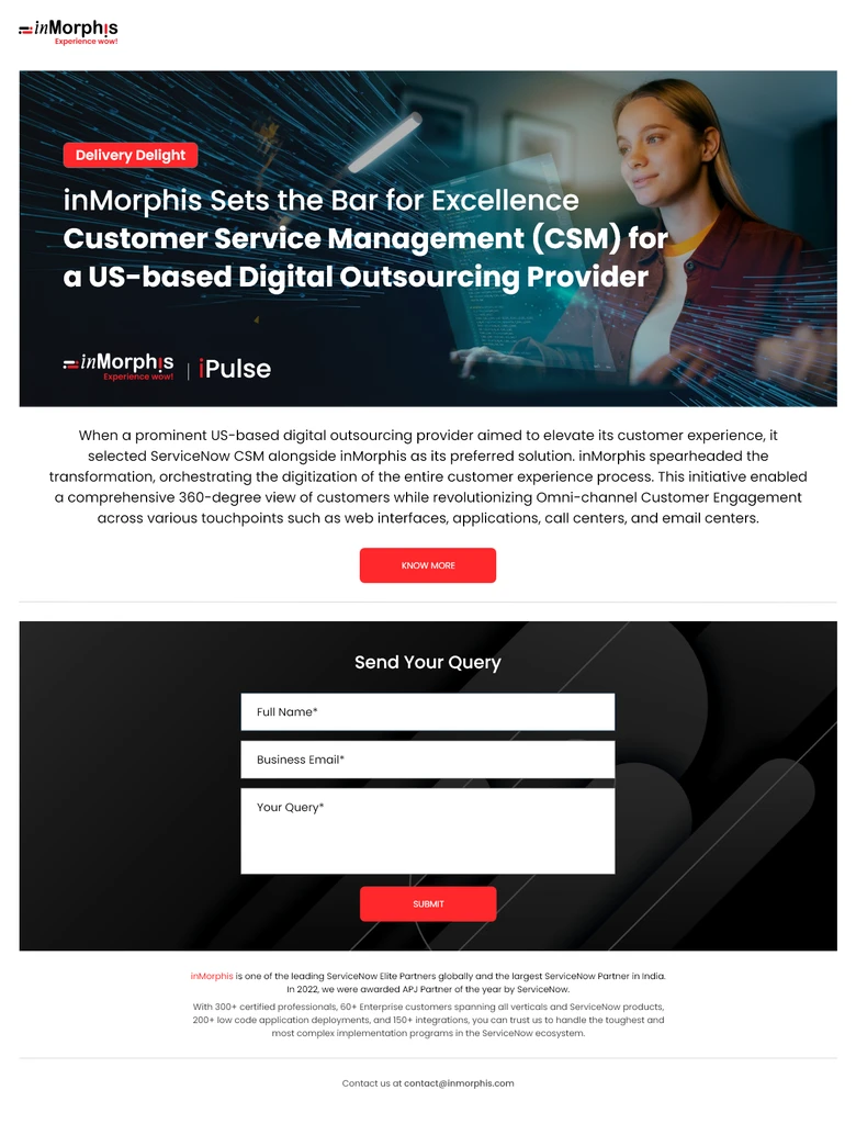 inMorphis Customer Service Management case study landing section