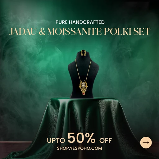 Jadau and Moissanite Polki jewelry set banner for Yes!poho