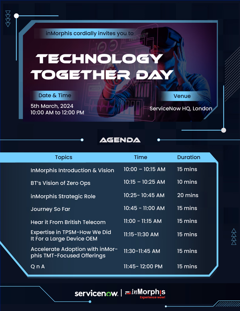 Technology Together Day event invite, inMorphis and ServiceNow, March 2024